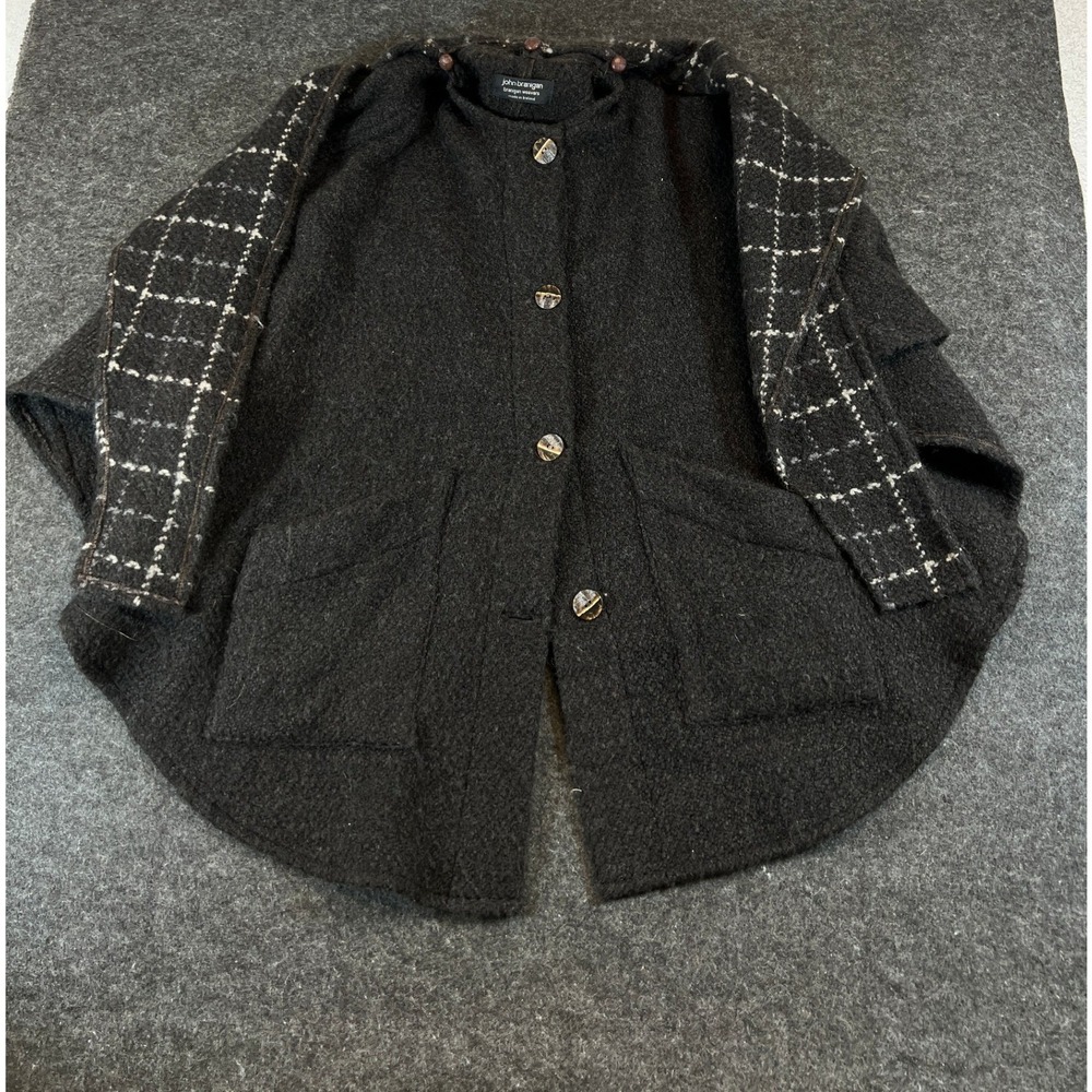 John Branigan Weavers Cape Jacket Womens One Size Brown Plaid Relaxed Wool Coat